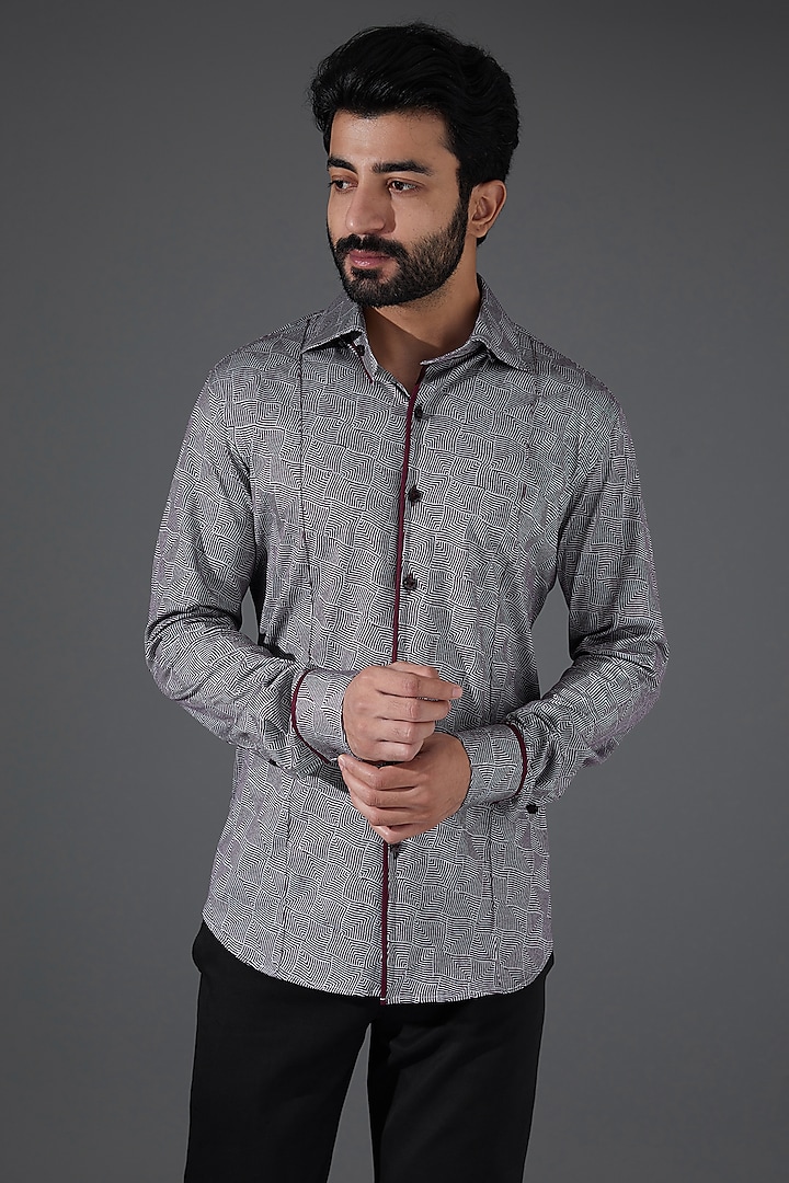 Grey & Wine Hosiery Textured Shirt by Kanishk Mehta Designs