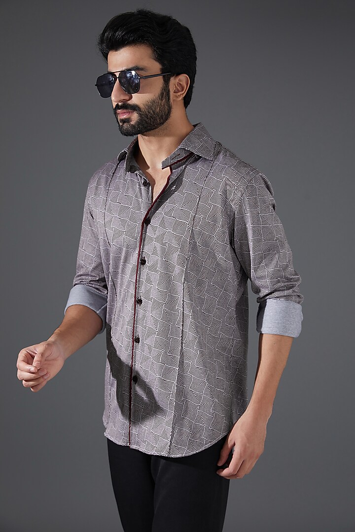 Grey & Wine Hosiery Textured Party Wear Shirt by Kanishk Mehta Designs at Pernia's Pop Up Shop