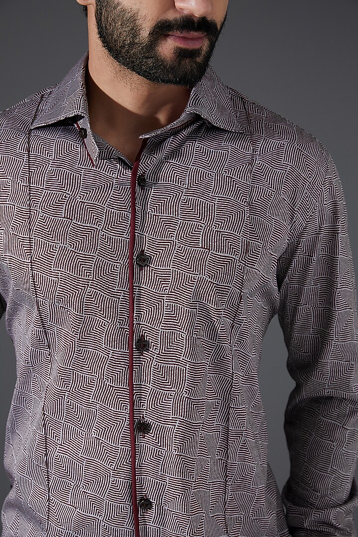 Grey & Wine Hosiery Textured Party Wear Shirt by Kanishk Mehta Designs at Pernia's Pop Up Shop