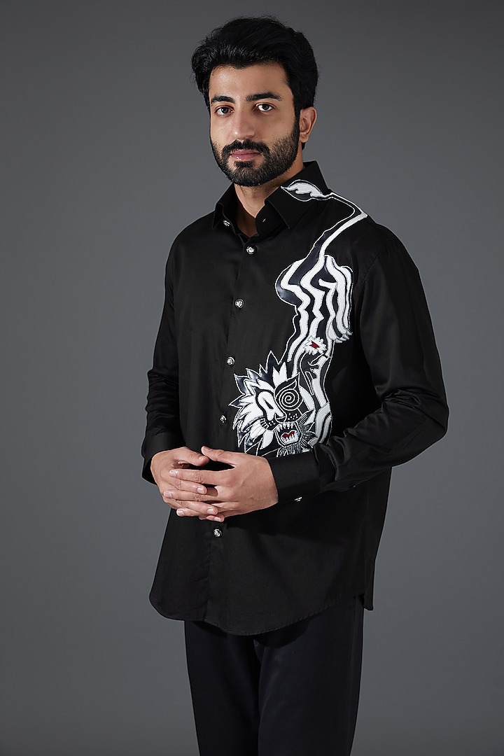 Black Giza Cotton Embellished Shirt by Kanishk Mehta Designs
