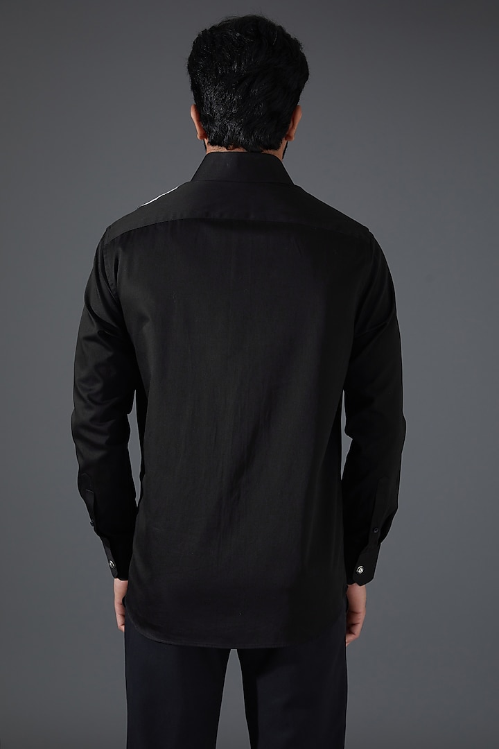 Black Giza Cotton Embellished Party Wear Shirt by Kanishk Mehta Designs at Pernia's Pop Up Shop