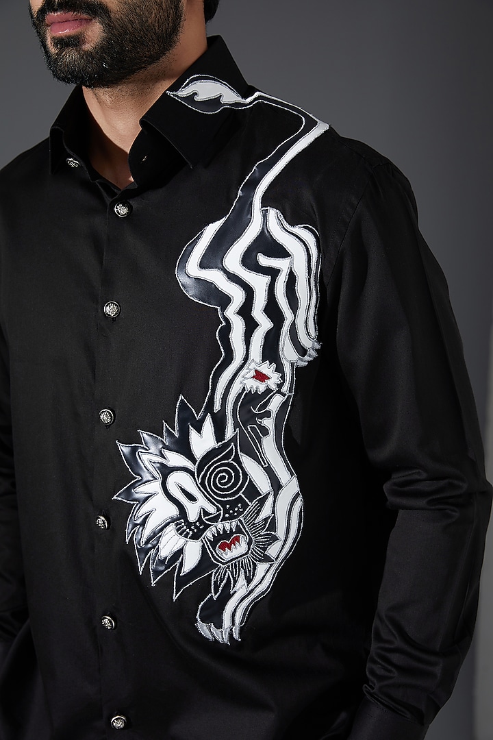 Black Giza Cotton Embellished Party Wear Shirt by Kanishk Mehta Designs at Pernia's Pop Up Shop