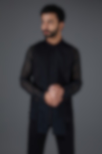 Black Organza & Mesh Wedding Shirt by Kanishk Mehta Designs at Pernia's Pop Up Shop