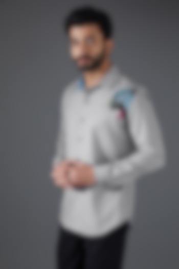 Grey Japanese Silk Printed Party Wear Shirt by Kanishk Mehta Designs at Pernia's Pop Up Shop