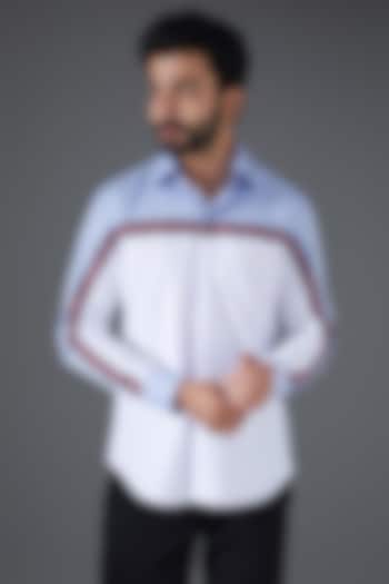 White & Blue Cotton Shirt by Kanishk Mehta Designs