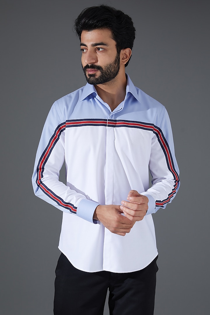 White & Blue Cotton Shirt by Kanishk Mehta Designs