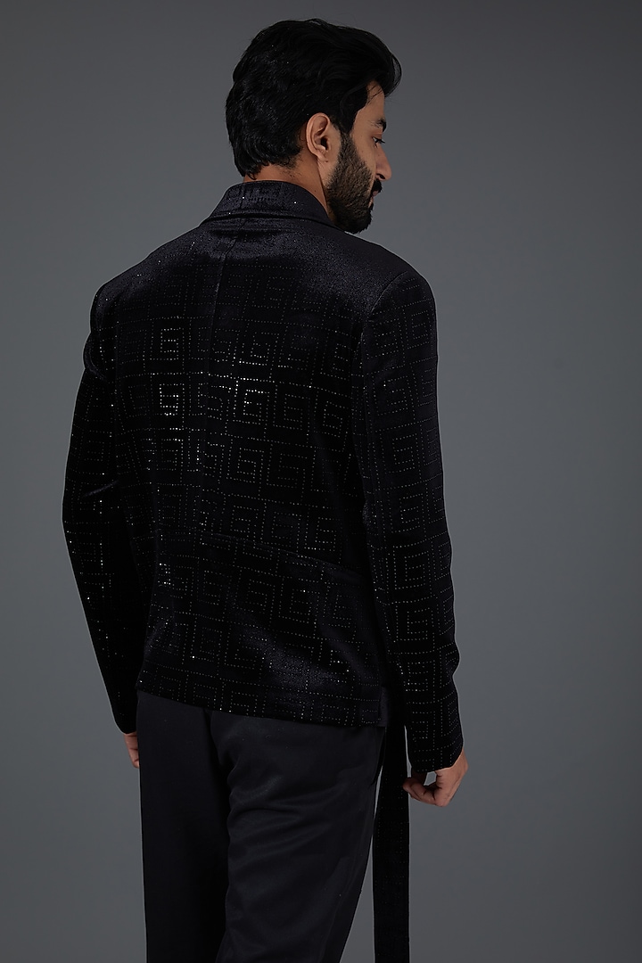 Buy Kanishk Mehta Designs Black Velvet Embellished Jacket at Pernia