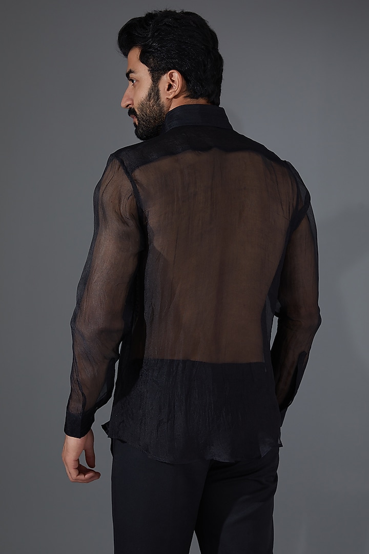 Black Organza & Mesh Party Wear Shirt by Kanishk Mehta Designs at Pernia's Pop Up Shop