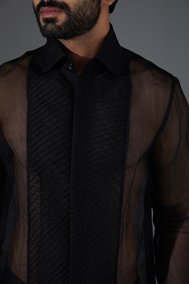 Black Organza & Mesh Party Wear Shirt by Kanishk Mehta Designs at Pernia's Pop Up Shop