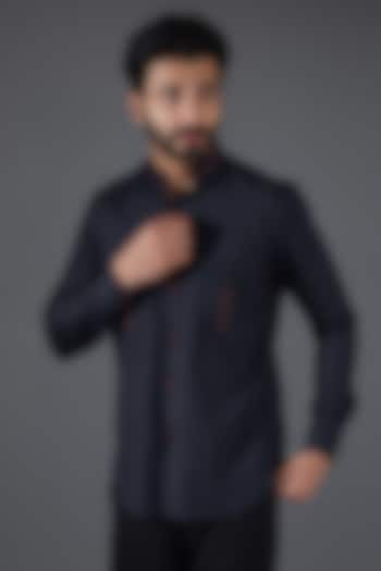 Navy Blue Cotton Shirt by Kanishk Mehta Designs at Pernia's Pop Up Shop