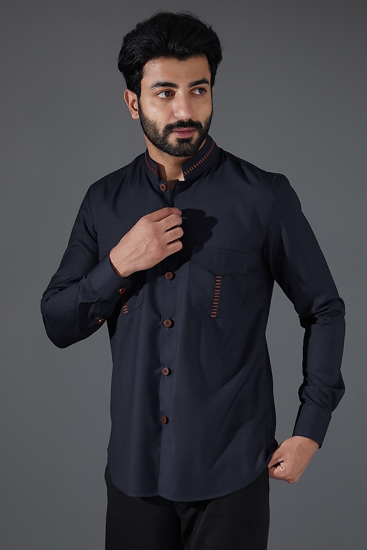 Navy Blue Cotton Shirt by Kanishk Mehta Designs at Pernia's Pop Up Shop