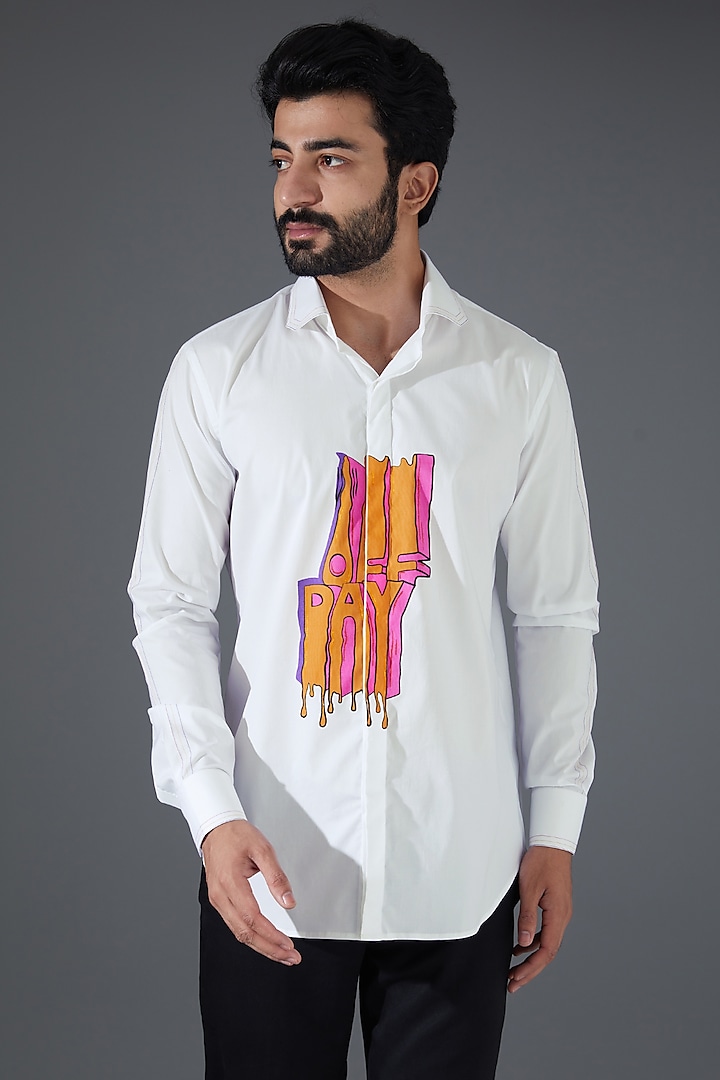 White Cotton Printed Shirt by Kanishk Mehta Designs at Pernia's Pop Up Shop