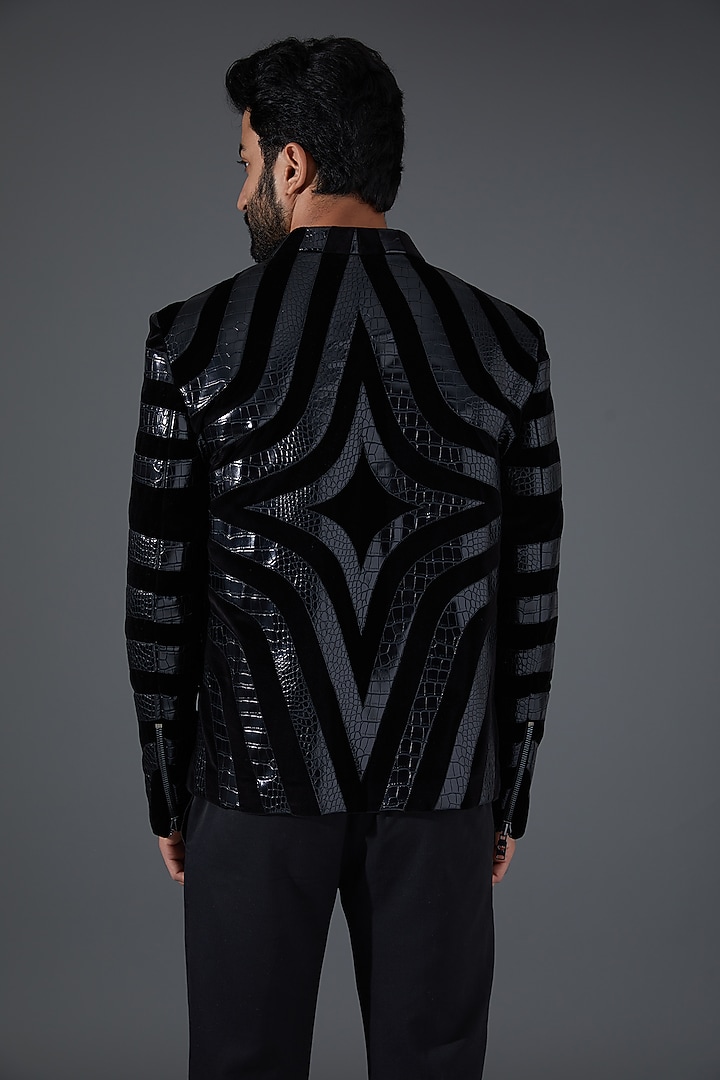 Black Velvet & Leather Jacket by Kanishk Mehta Designs at Pernia's Pop Up Shop