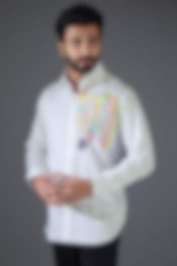 White Giza Cotton Embroidered Shirt by Kanishk Mehta Designs