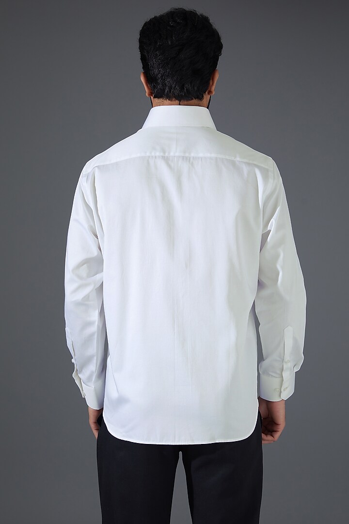 White Giza Cotton Embroidered Party Wear Shirt by Kanishk Mehta Designs at Pernia's Pop Up Shop