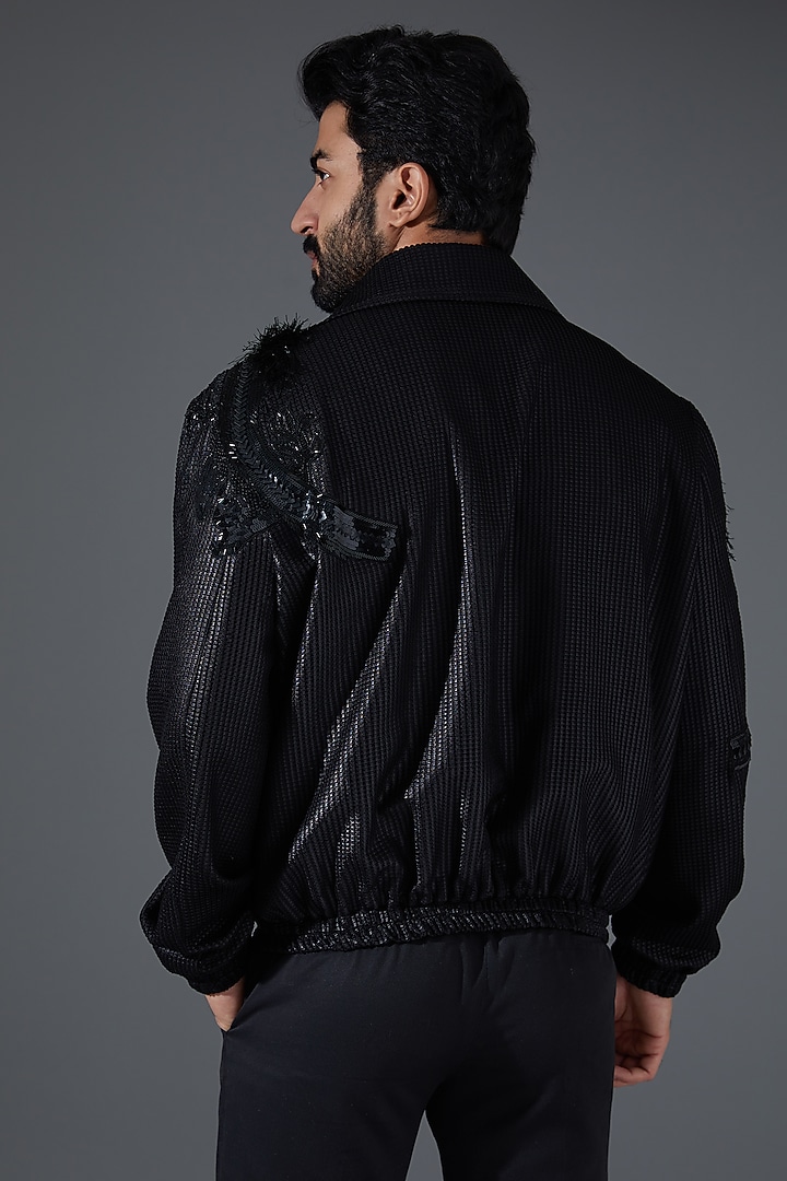 Black Jacquard Embroidered Jacket by Kanishk Mehta Designs at Pernia's Pop Up Shop