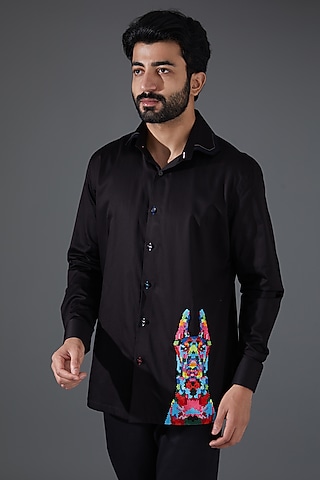 Black Giza Cotton Embellished Shirt by Kanishk Mehta Designs