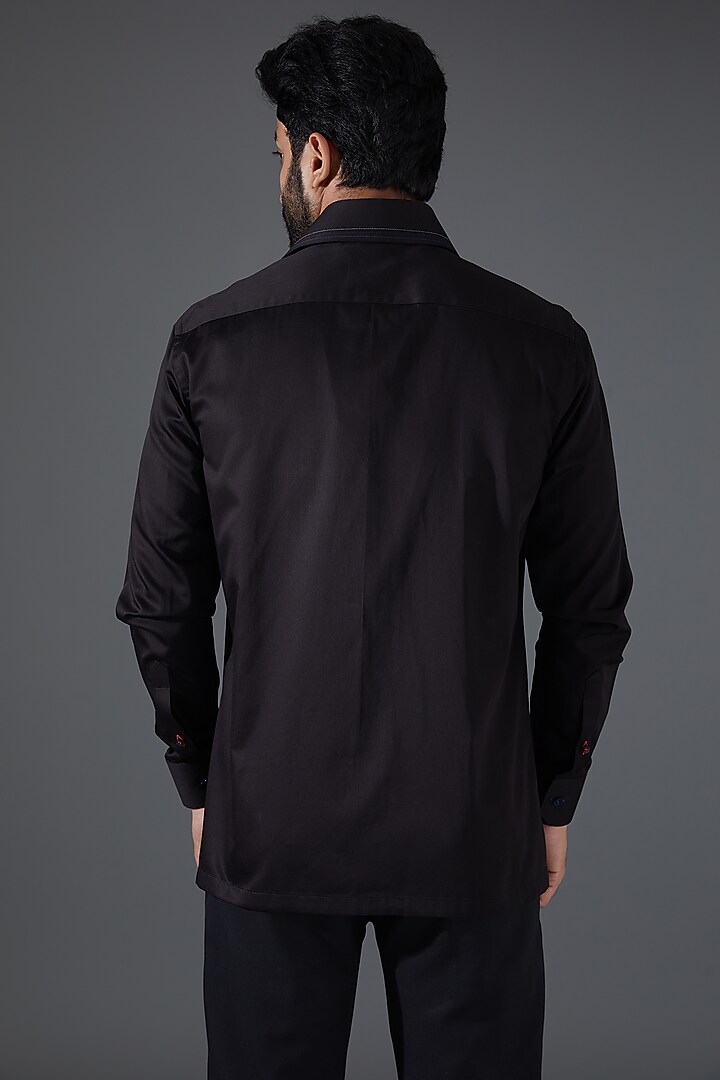 Black Giza Cotton Embellished Wedding Shirt by Kanishk Mehta Designs at Pernia's Pop Up Shop