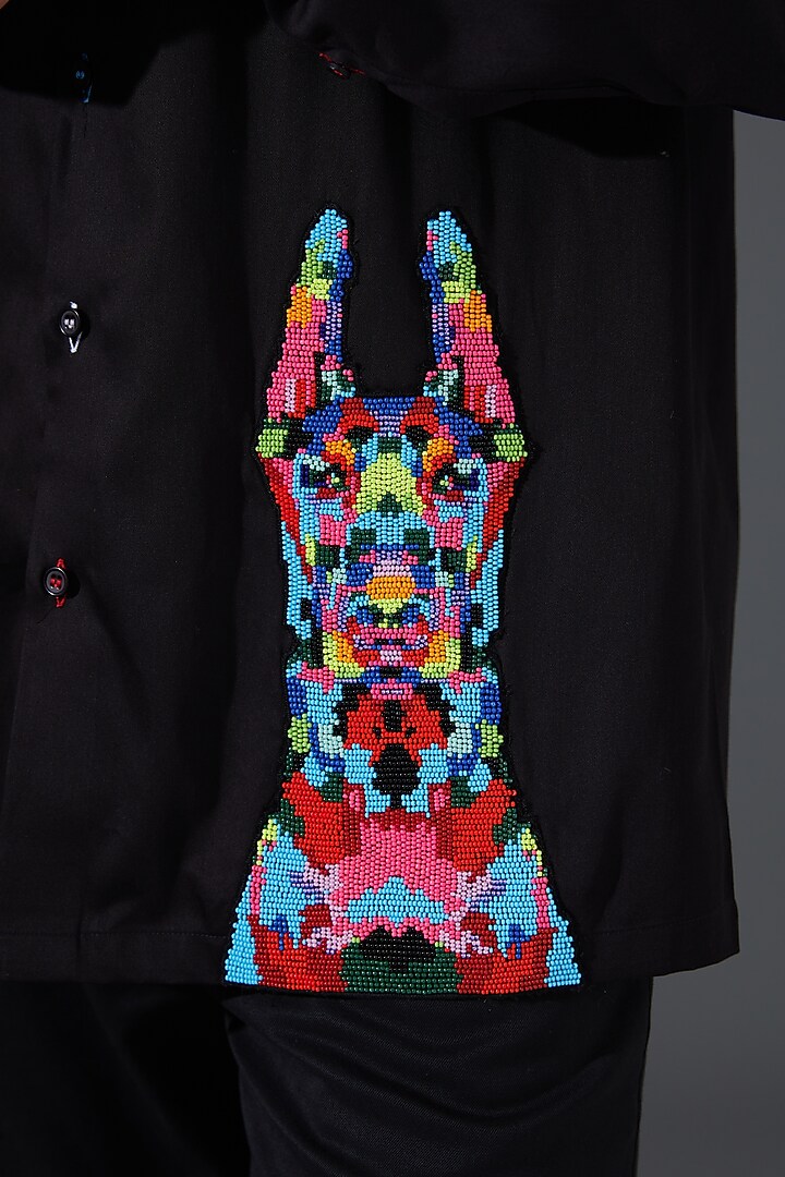 Black Giza Cotton Embellished Wedding Shirt by Kanishk Mehta Designs at Pernia's Pop Up Shop