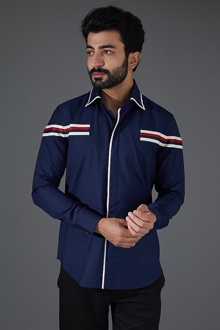 Navy Blue Cotton Shirt by Kanishk Mehta Designs