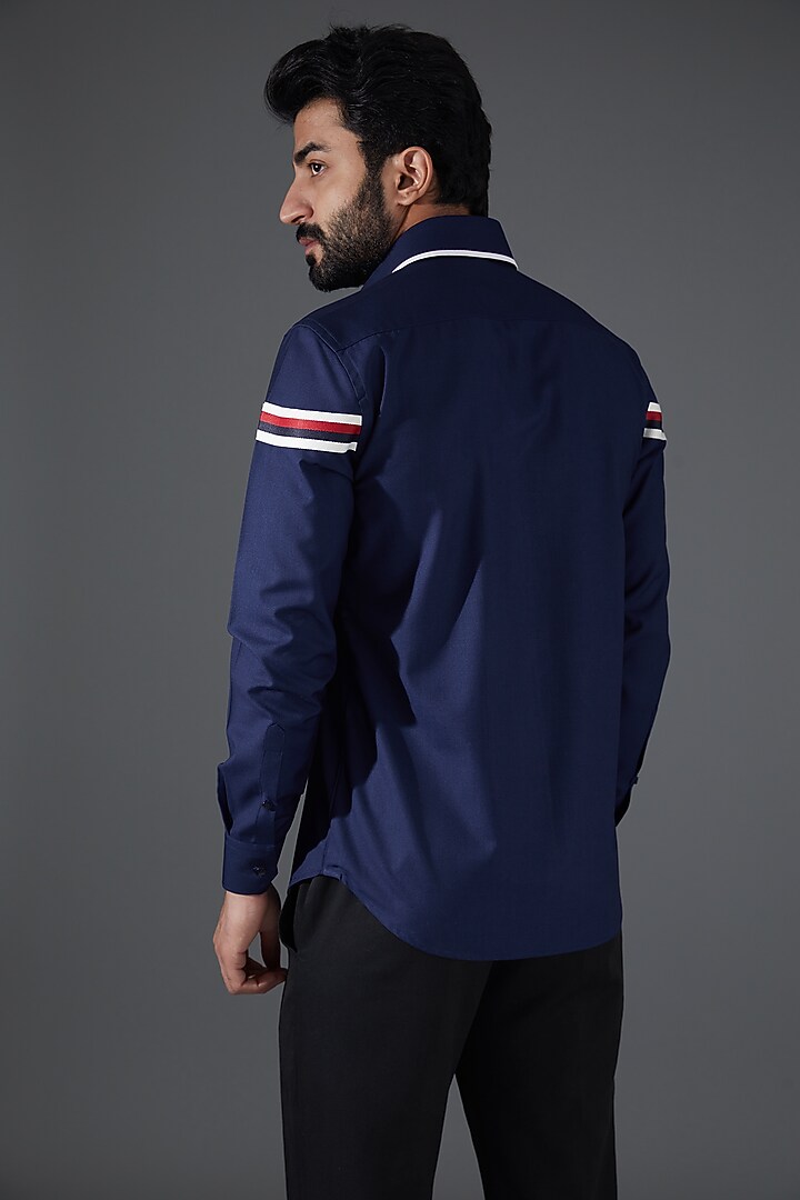 Navy Blue Cotton Party Wear Shirt by Kanishk Mehta Designs at Pernia's Pop Up Shop