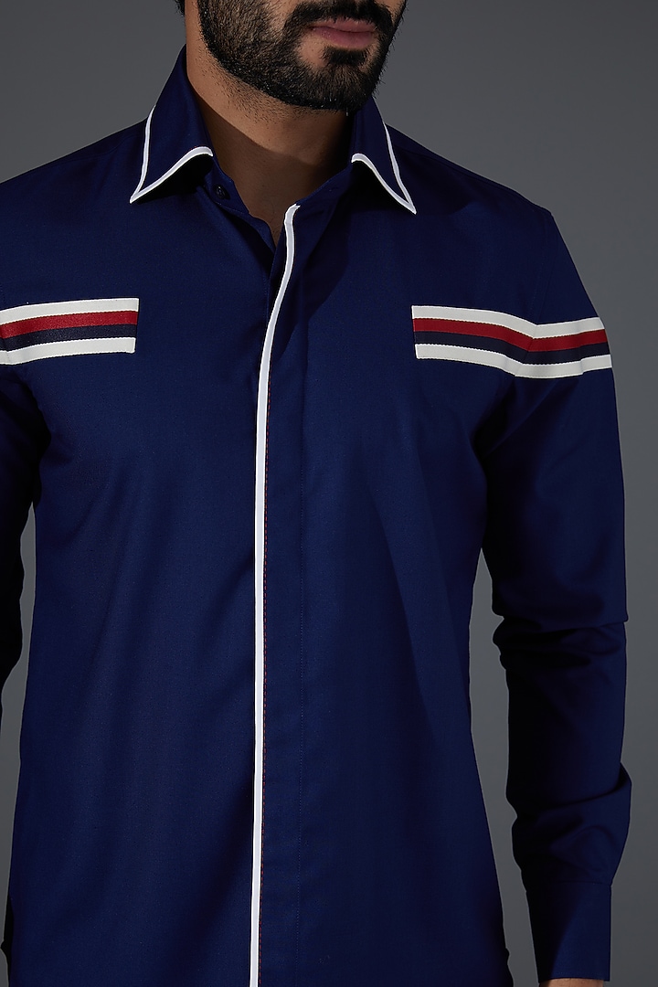 Navy Blue Cotton Party Wear Shirt by Kanishk Mehta Designs at Pernia's Pop Up Shop