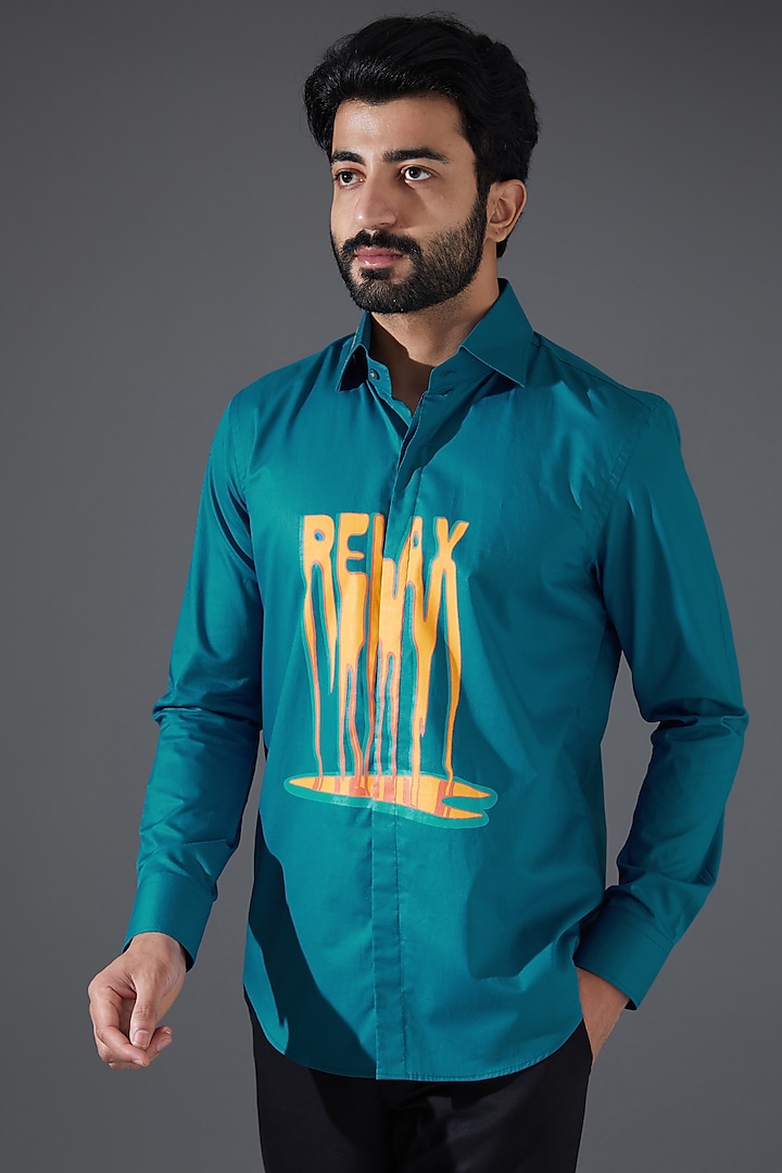 Blue Giza Cotton Printed Shirt by Kanishk Mehta Designs