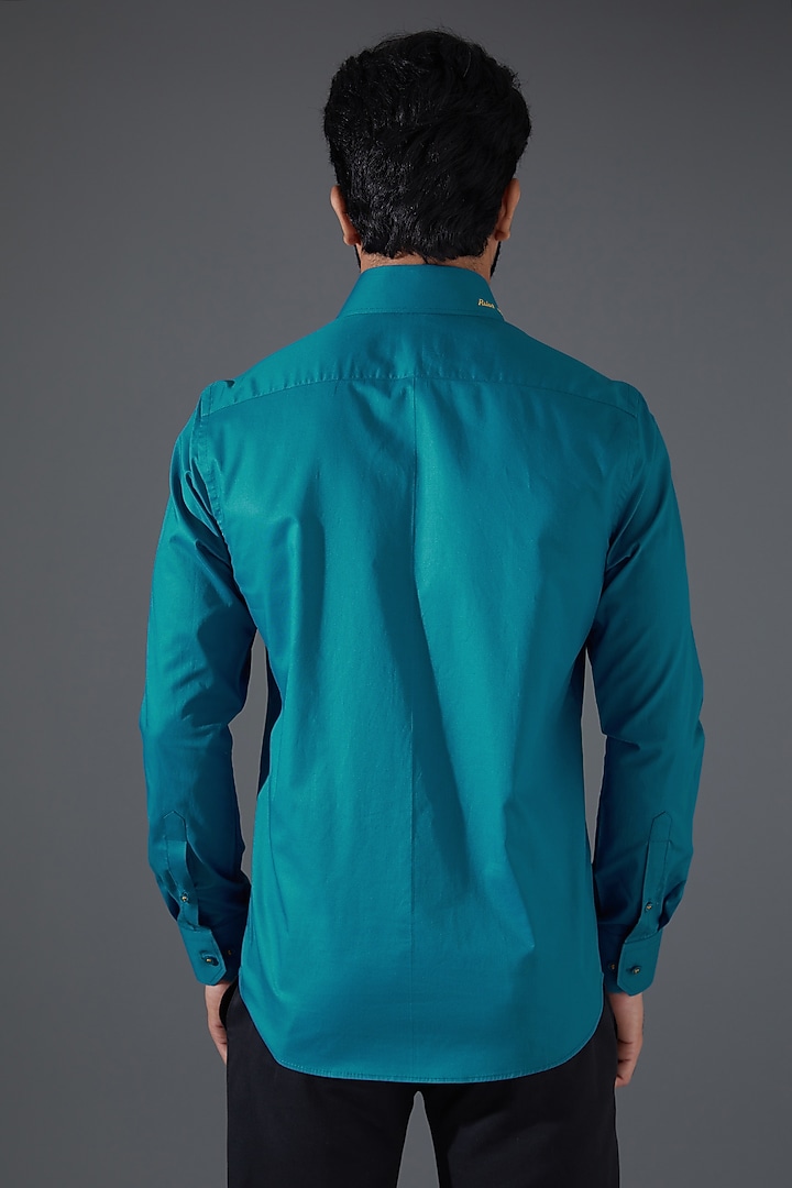 Blue Giza Cotton Printed Party Wear Shirt by Kanishk Mehta Designs at Pernia's Pop Up Shop