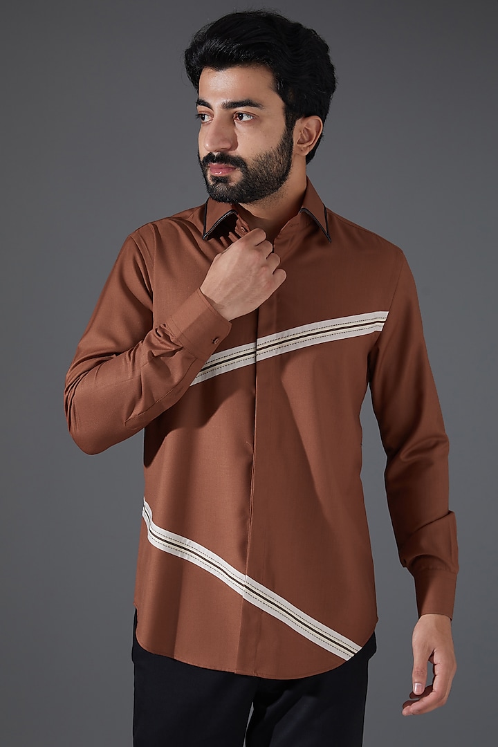 Brown Cotton Shirt by Kanishk Mehta Designs