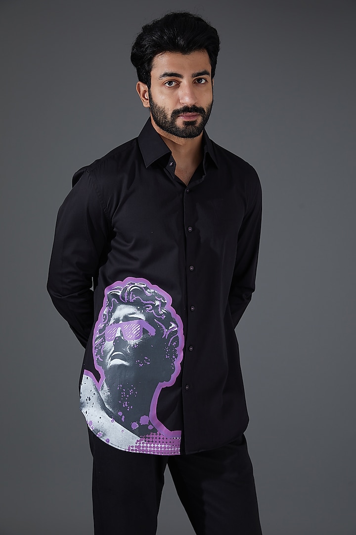 Black Giza Cotton Printed Shirt by Kanishk Mehta Designs