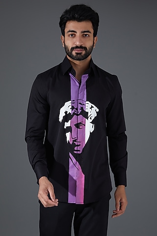Black Giza Cotton Printed Shirt by Kanishk Mehta Designs