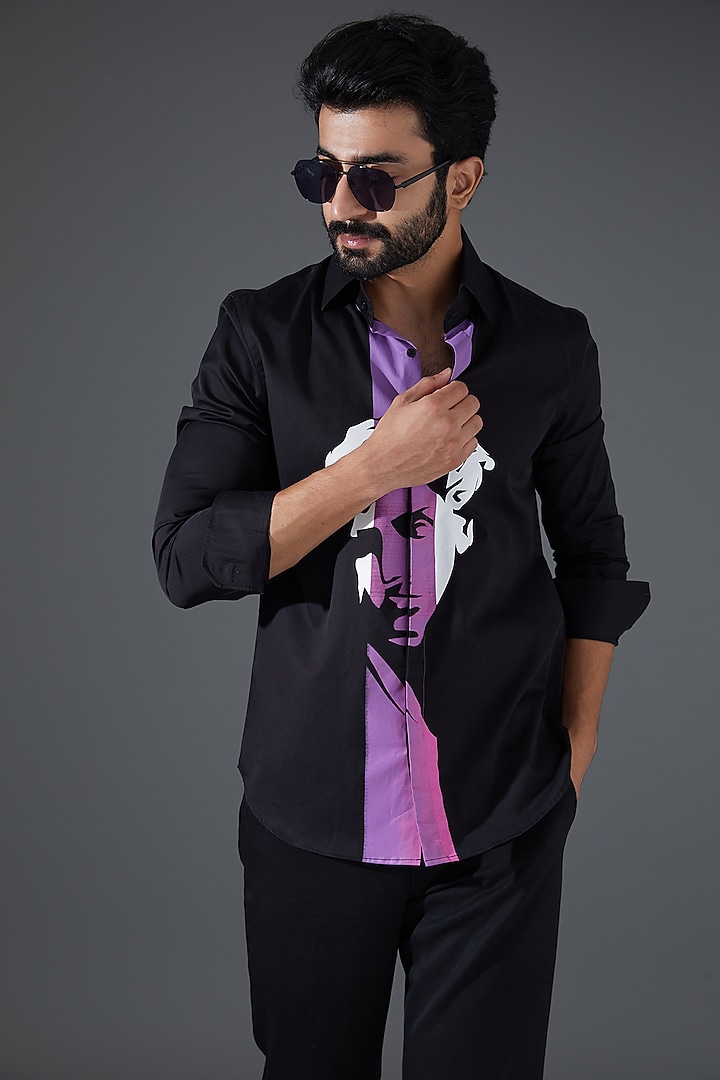 Black Giza Cotton Printed Party Wear Shirt by Kanishk Mehta Designs at Pernia's Pop Up Shop