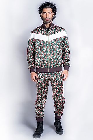 Green Italian Satin Tracksuit by Kanishk Mehta Designs