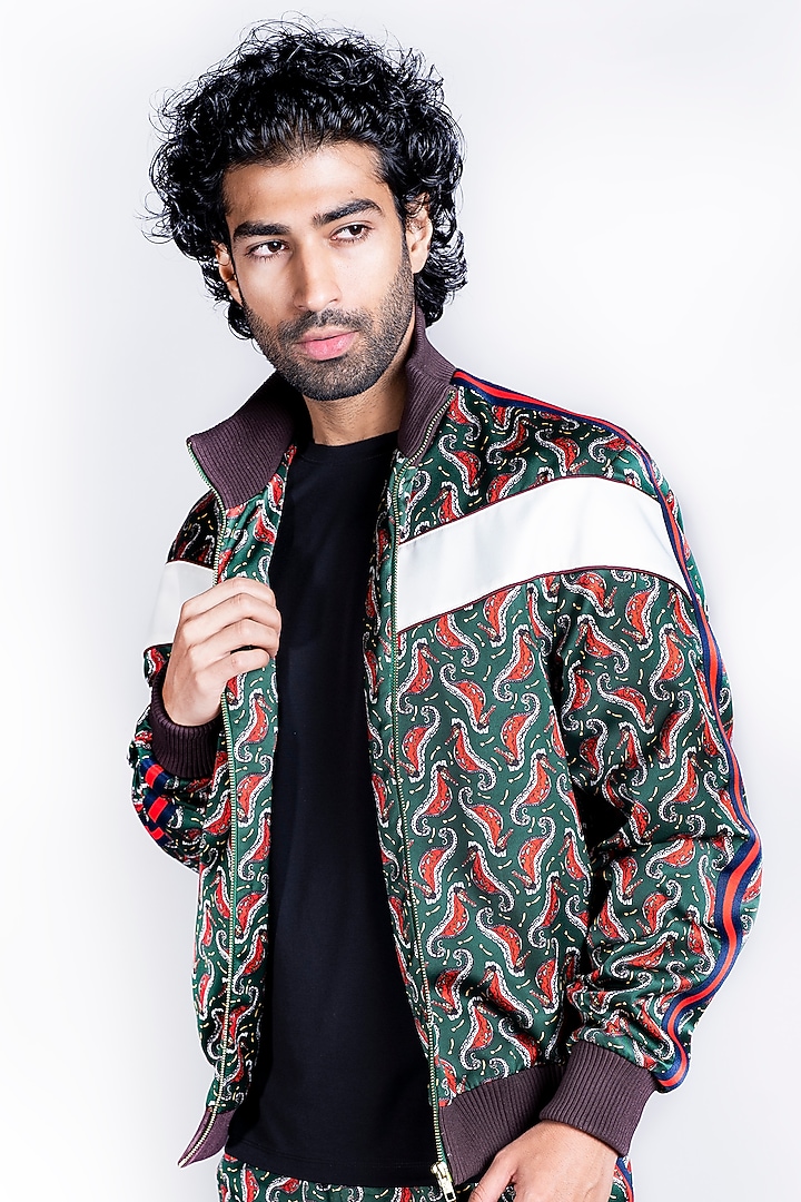 Green Italian Satin Tracksuit by Kanishk Mehta Designs at Pernia's Pop Up Shop
