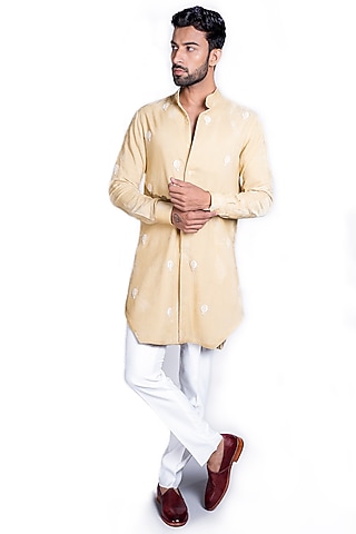 Beige Embroidered Kurta Set by Kanishk Mehta Designs