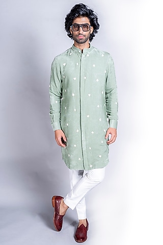 Mint Green Embroidered Kurta Set by Kanishk Mehta Designs