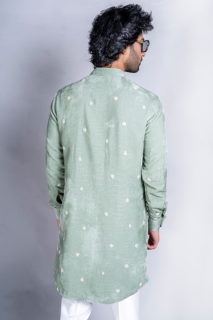 Mint Green Embroidered Kurta Set by Kanishk Mehta Designs at Pernia's Pop Up Shop