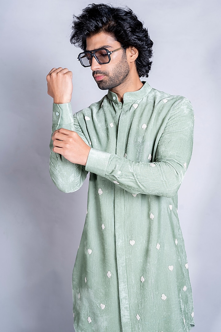 Mint Green Embroidered Kurta Set by Kanishk Mehta Designs at Pernia's Pop Up Shop
