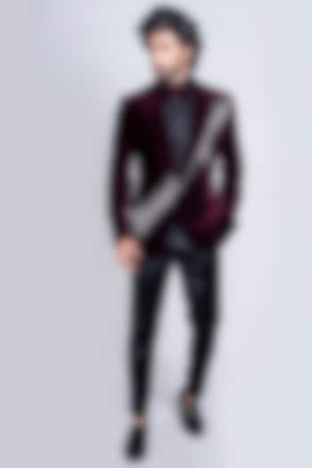 Maroon Italian Velvet Tuxedo Set by Kanishk Mehta Designs at Pernia's Pop Up Shop