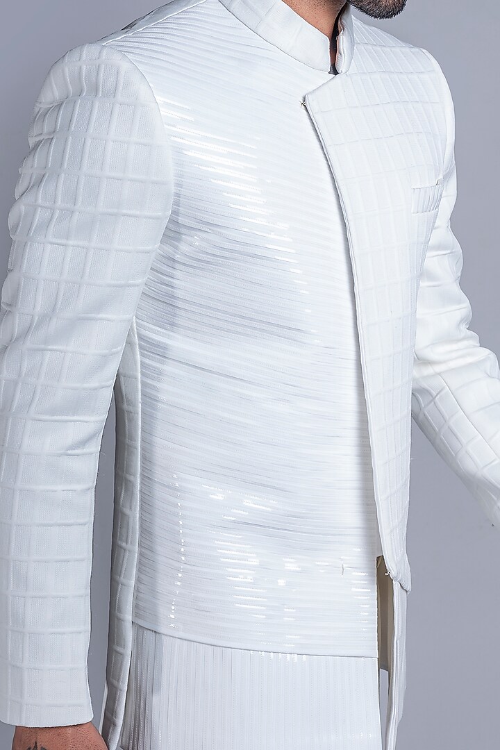 White Italian Cotton Wedding Bandhgala Set by Kanishk Mehta Designs at Pernia's Pop Up Shop