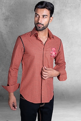Orange Embroidered Shirt by Kanishk Mehta Designs