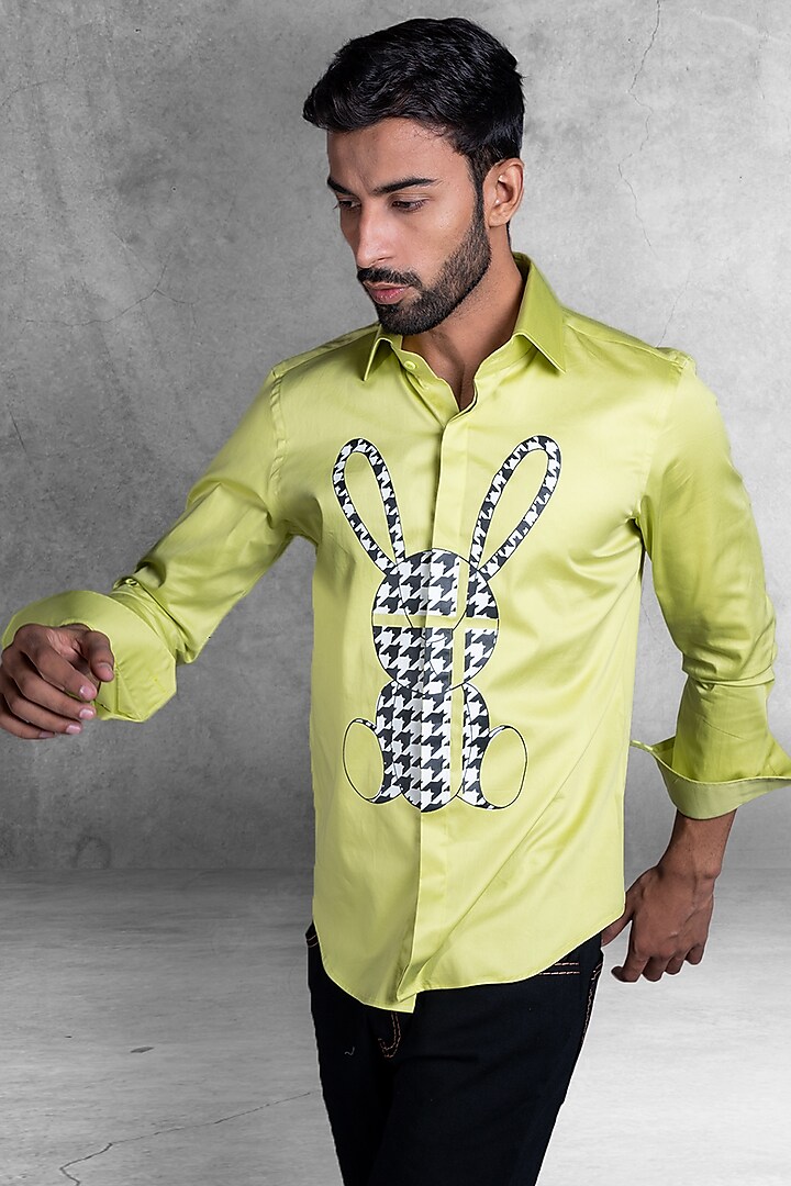Neon Green Cotton Printed Shirt by Kanishk Mehta Designs