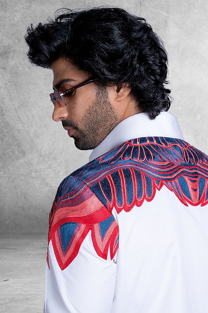 White Cotton Embroidered Party Wear Shirt by Kanishk Mehta Designs at Pernia's Pop Up Shop