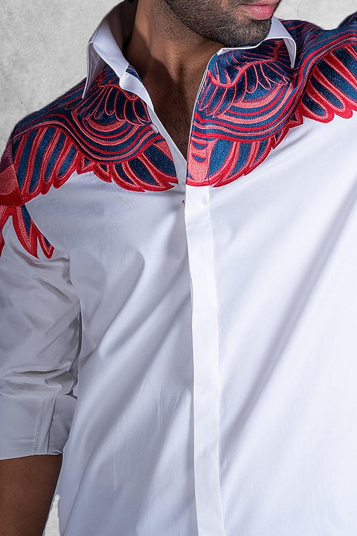 White Cotton Embroidered Party Wear Shirt by Kanishk Mehta Designs at Pernia's Pop Up Shop