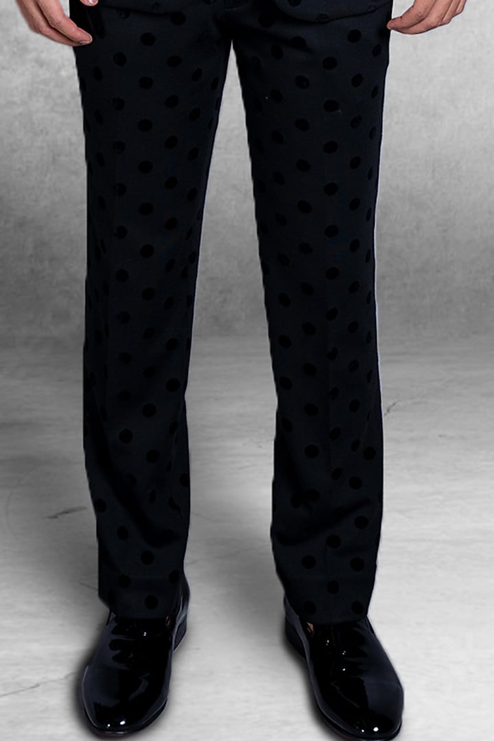 Black Velvet Polka Dots Suit Set by Kanishk Mehta Designs at Pernia's Pop Up Shop
