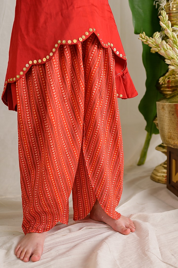 Red Cotton Silk Sequins Embellished Kurta Set For Girls by Label Kansha at Pernia's Pop Up Shop