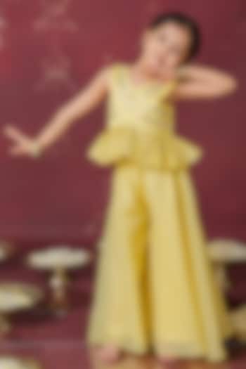 Yellow Wrinkled Silk Mirror Lace Work Co-Ord Set For Girls by Label Kansha at Pernia's Pop Up Shop