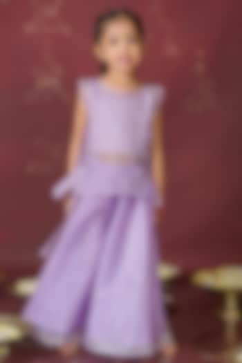 Lilac Modal Satin Pearl Beads Embellished Kurta Set For Girls by Label Kansha at Pernia's Pop Up Shop
