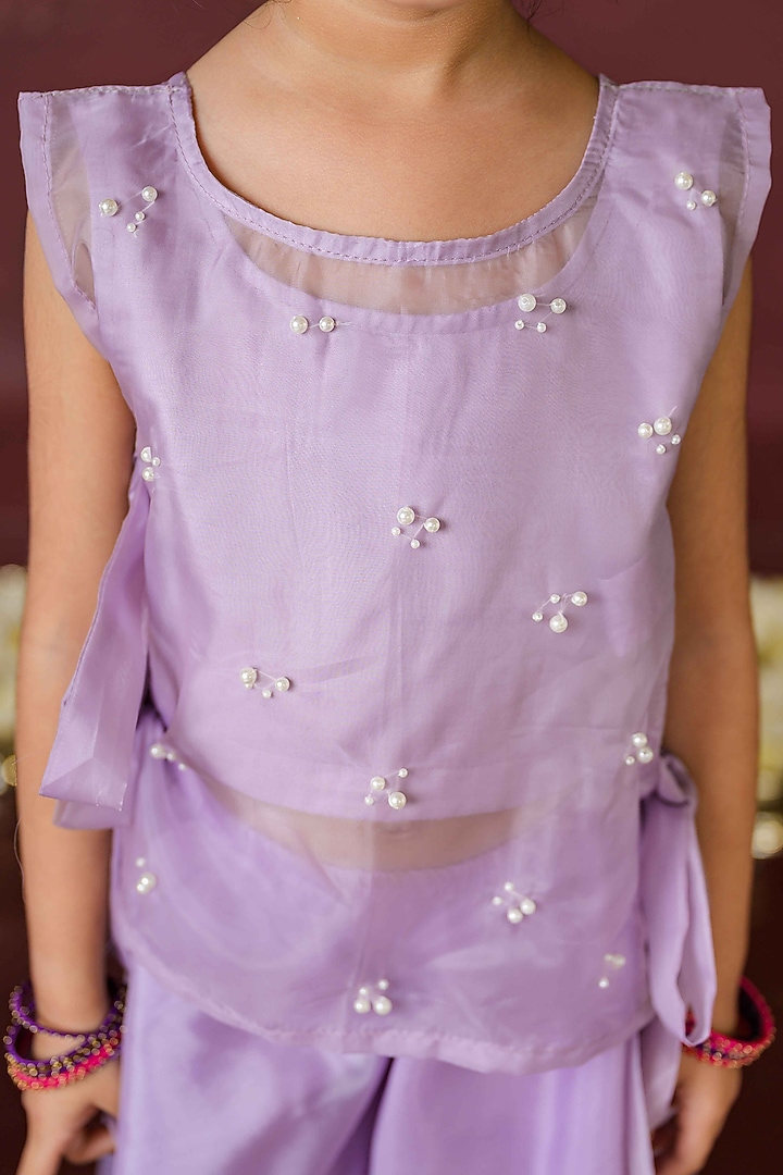 Lilac Modal Satin Pearl Beads Embellished Kurta Set For Girls by Label Kansha at Pernia's Pop Up Shop