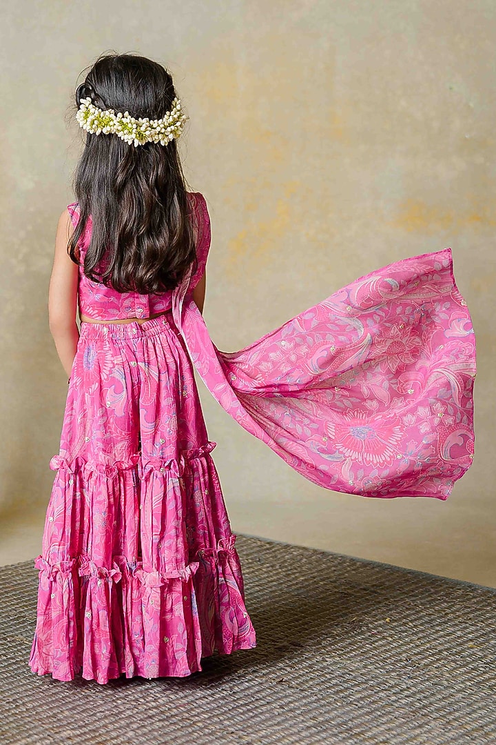 Pink Georgette Printed Co-Ord Set For Girls by Label Kansha at Pernia's Pop Up Shop